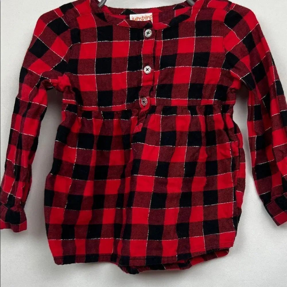 Jumping Beans red and black flannel buffalo plaid dress size 24 months
